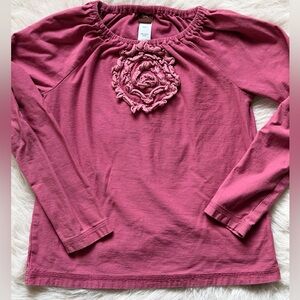 Tea - Pink Long Sleeve Tee Top with Floral Detail Girls Size 7